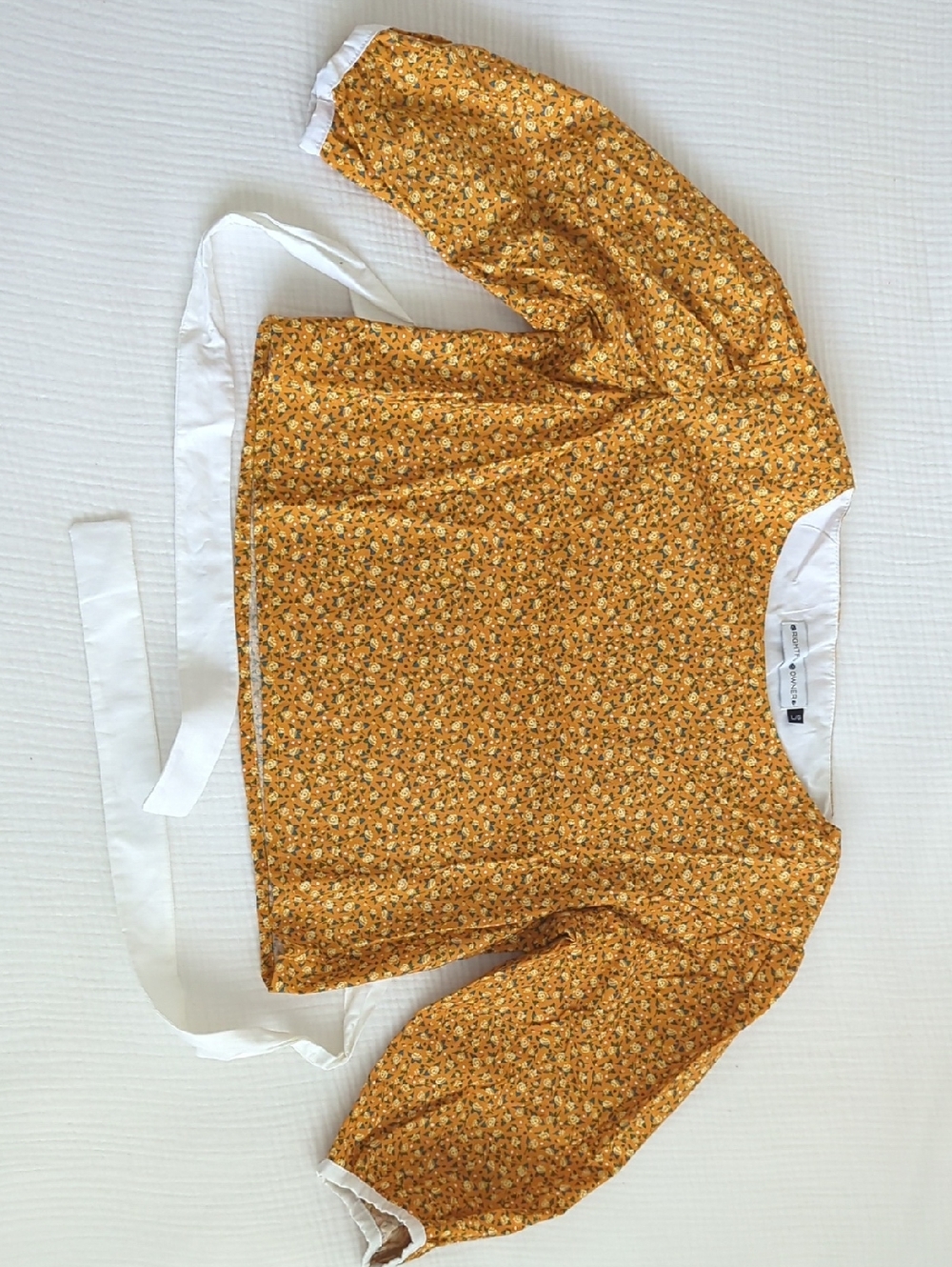 Rightful Owner Yellow Floral Puff Sleeve Top with White Tie At Back
